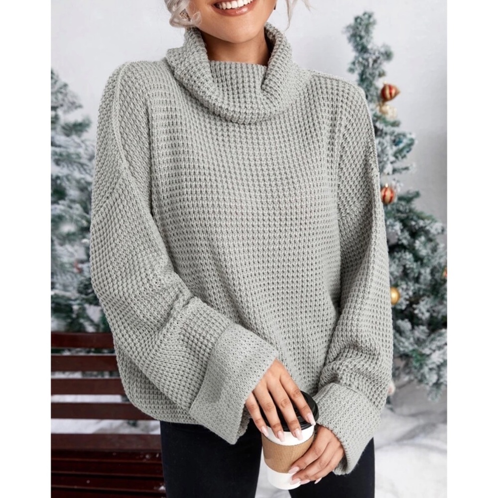 NWOT Shein Turtle Neck Drop Shoulder Sweater in Gray Size S